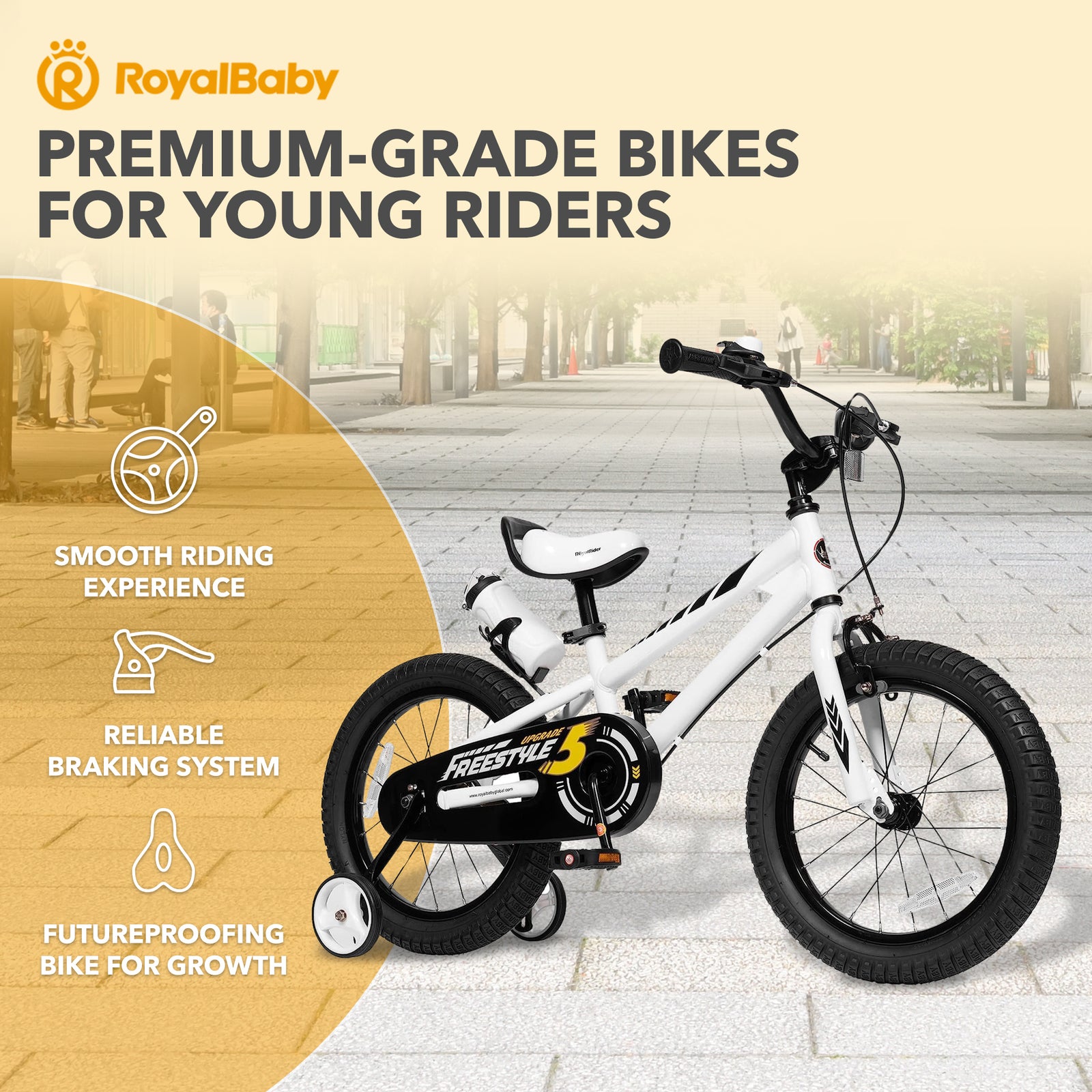 RoyalBaby Freestyle Kid's Bicycle with Training Wheels, 12", White (Open Box) - VMInnovations