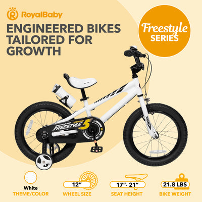 RoyalBaby Freestyle Kid's Bicycle with Training Wheels, 12", White (Open Box) - VMInnovations