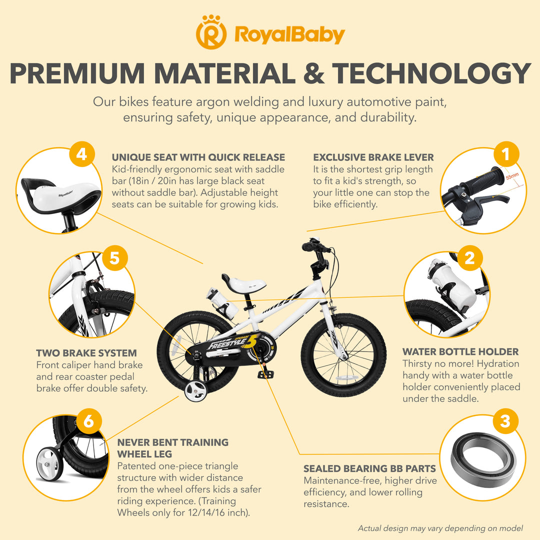 RoyalBaby Freestyle Kid's Bicycle with Training Wheels, 12", White (Open Box)