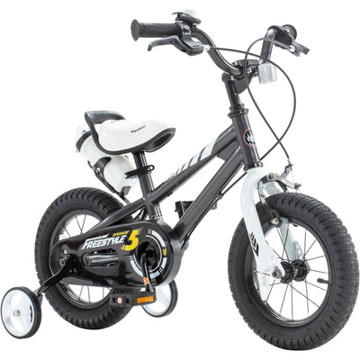 RoyalBaby Freestyle Outdoor Kid's Bicycle w/Training Wheels, 12",Black(Open Box) - VMInnovations