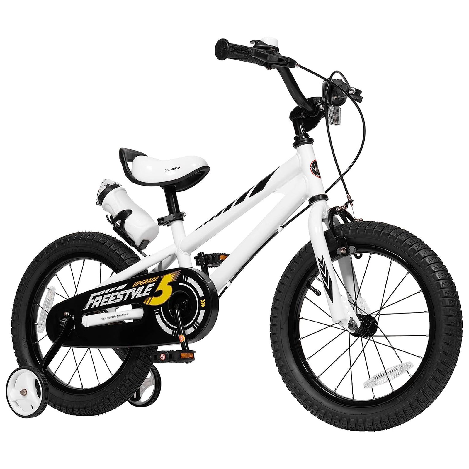 RoyalBaby Freestyle Outdoor Kid's Bicycle with Training Wheels, 14 Inch, White - VMInnovations