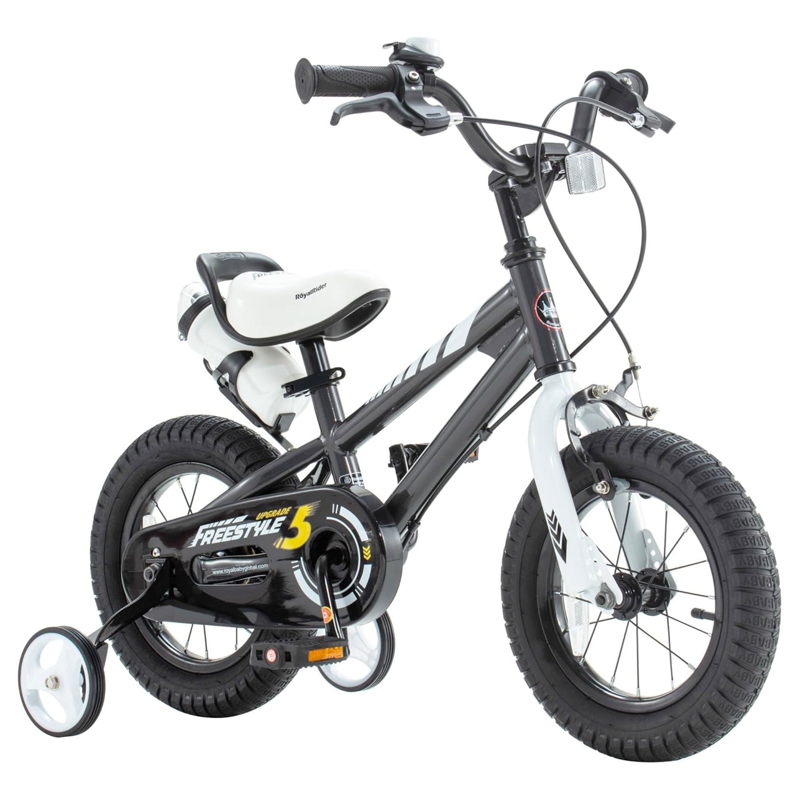 RoyalBaby Freestyle Outdoor Kid's Bicycle with Training Wheels, 14 Inch, Black - VMInnovations
