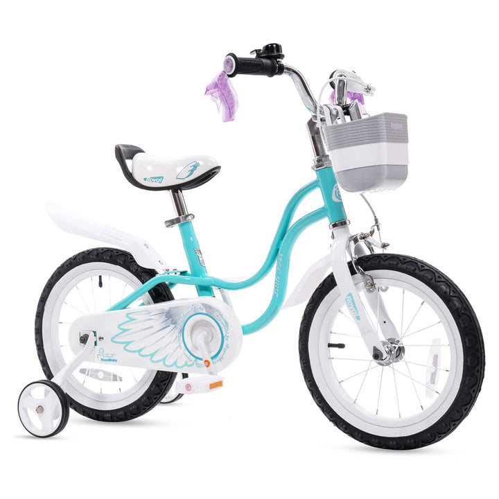 RoyalBaby Girl Kids Bicycle 14" w/Training Wheels, Swan/Lake Blue (Open Box)