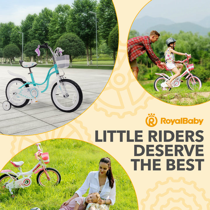 RoyalBaby Girl Kids Bicycle 14" w/Training Wheels, Swan/Lake Blue (Open Box)