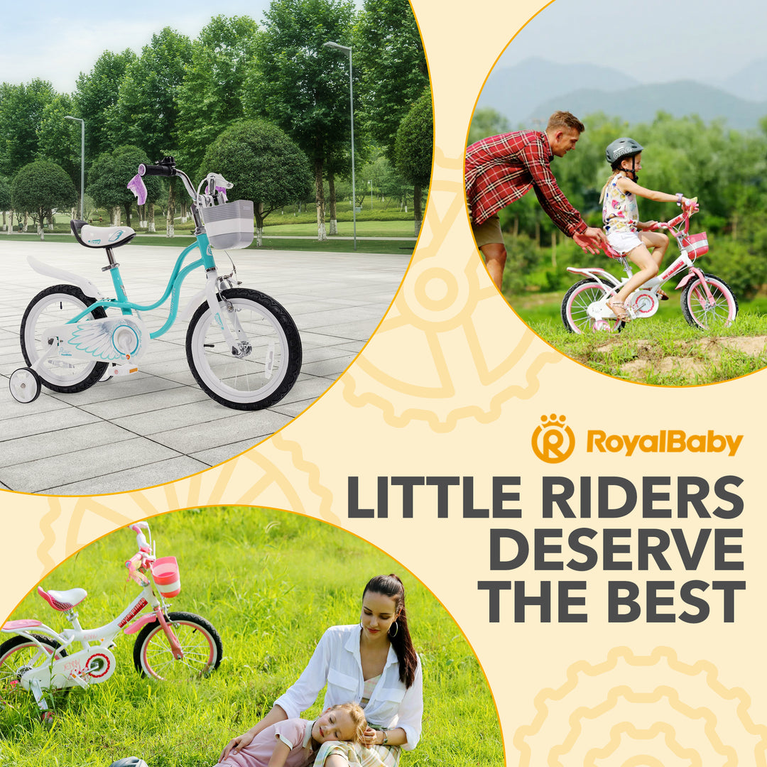 RoyalBaby Girl Kids Bicycle 14" w/Training Wheels, Swan/Lake Blue (Open Box) - VMInnovations