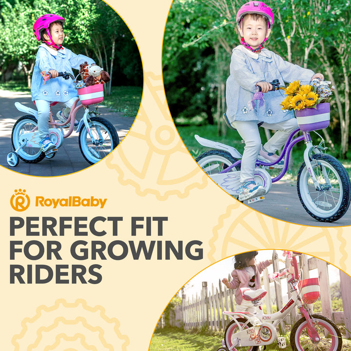 RoyalBaby Girl Kids Bicycle 14" w/Training Wheels, Swan/Lake Blue (Open Box)