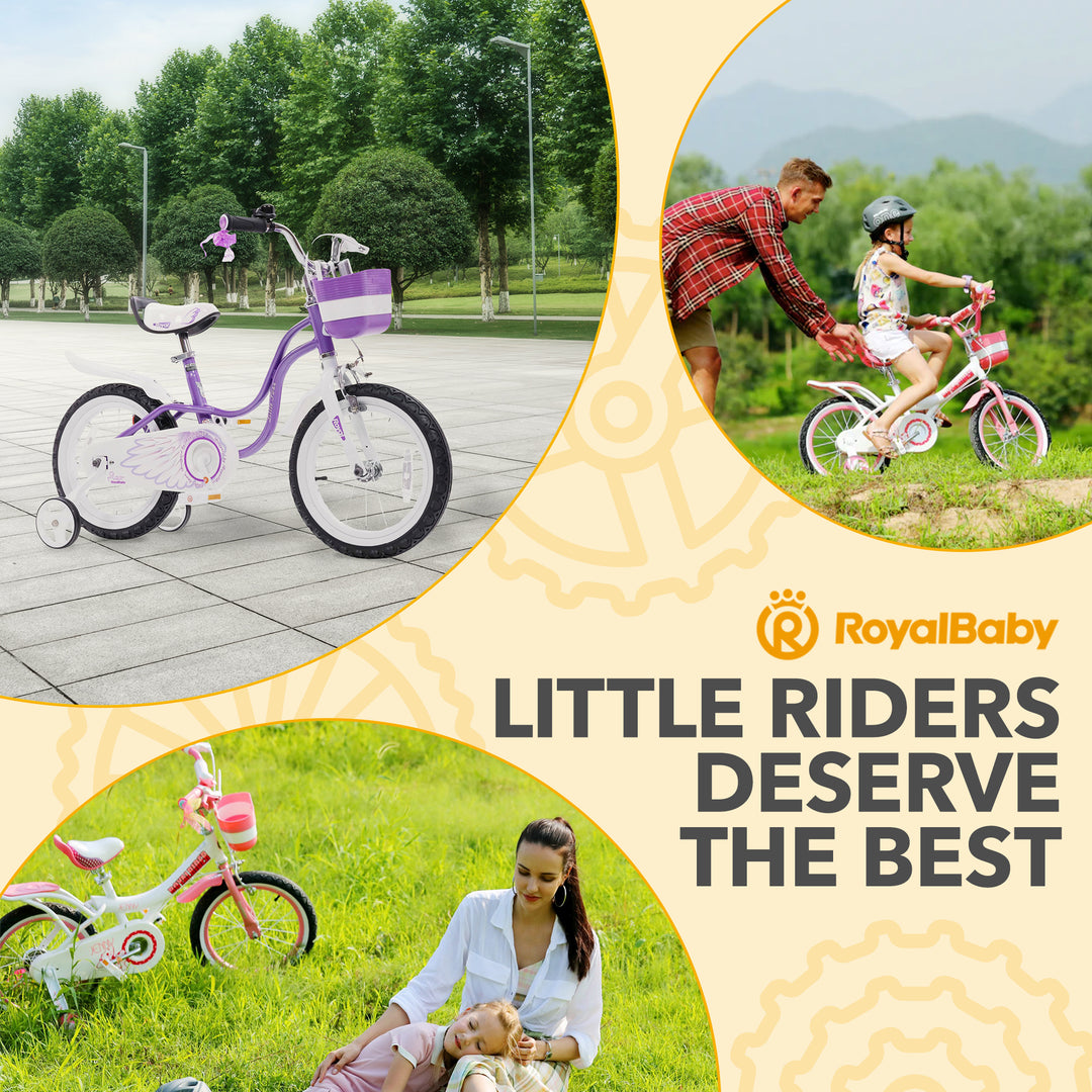 RoyalBaby Girl Kids Bicycle 14 Inch with Training Wheels, Swan/Purple (Open Box)