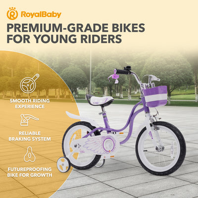 RoyalBaby Girl Kids Bicycle 14 Inch with Training Wheels, Swan/Purple (Open Box) - VMInnovations