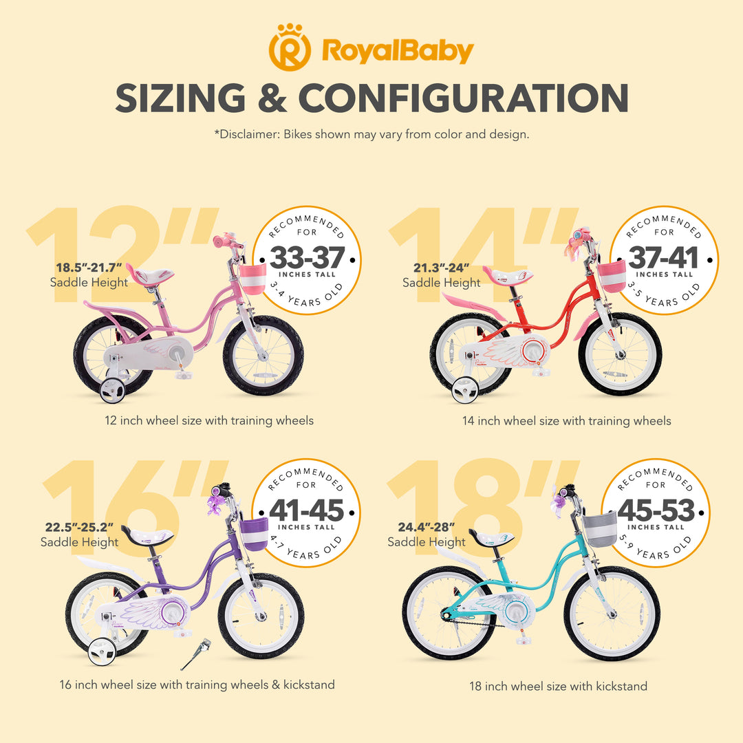 RoyalBaby Girl Kids Bicycle 14 Inch with Training Wheels, Swan/Purple (Open Box)