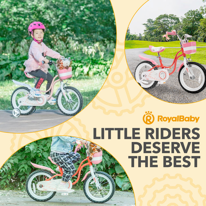 RoyalBaby Princess Girl Bicycle 16" with Training Wheels & Kickstand, Swan/Blue