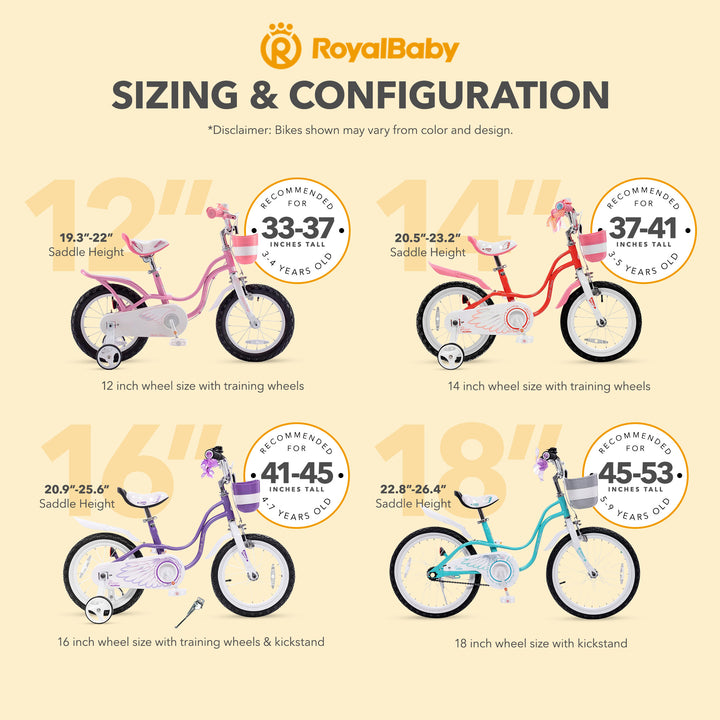 RoyalBaby Princess Girl Bicycle 16" with Training Wheels & Kickstand, Swan/Blue