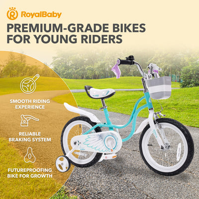 RoyalBaby  Girl Bicycle 16" w/Training Wheels & Kickstand, Swan/Blue (Open Box) - VMInnovations