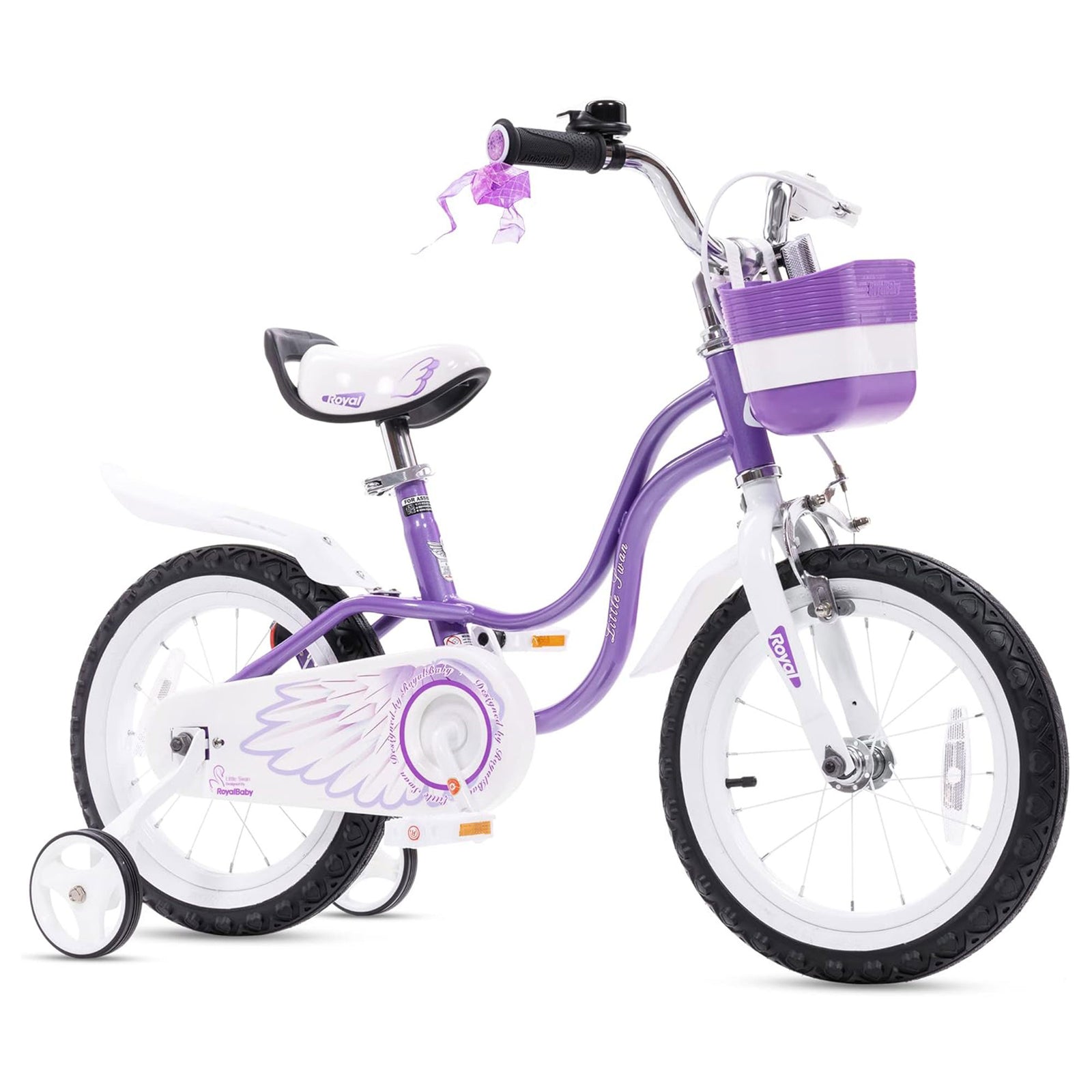RoyalBaby Girl Bicycle 16" w/ Training Wheels & Kickstand, Swan/Purple(Open Box) - VMInnovations