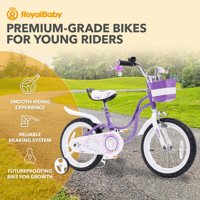 RoyalBaby Girl Bicycle 16" w/ Training Wheels & Kickstand, Swan/Purple(Open Box) - VMInnovations