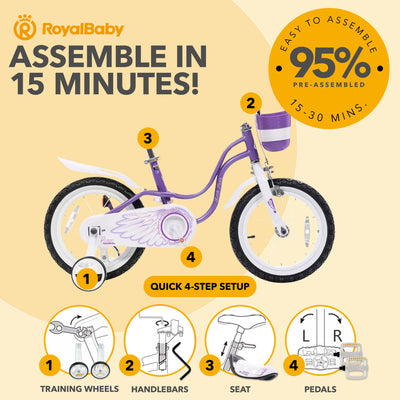 RoyalBaby Girl Bicycle 16" w/ Training Wheels & Kickstand, Swan/Purple(Open Box) - VMInnovations
