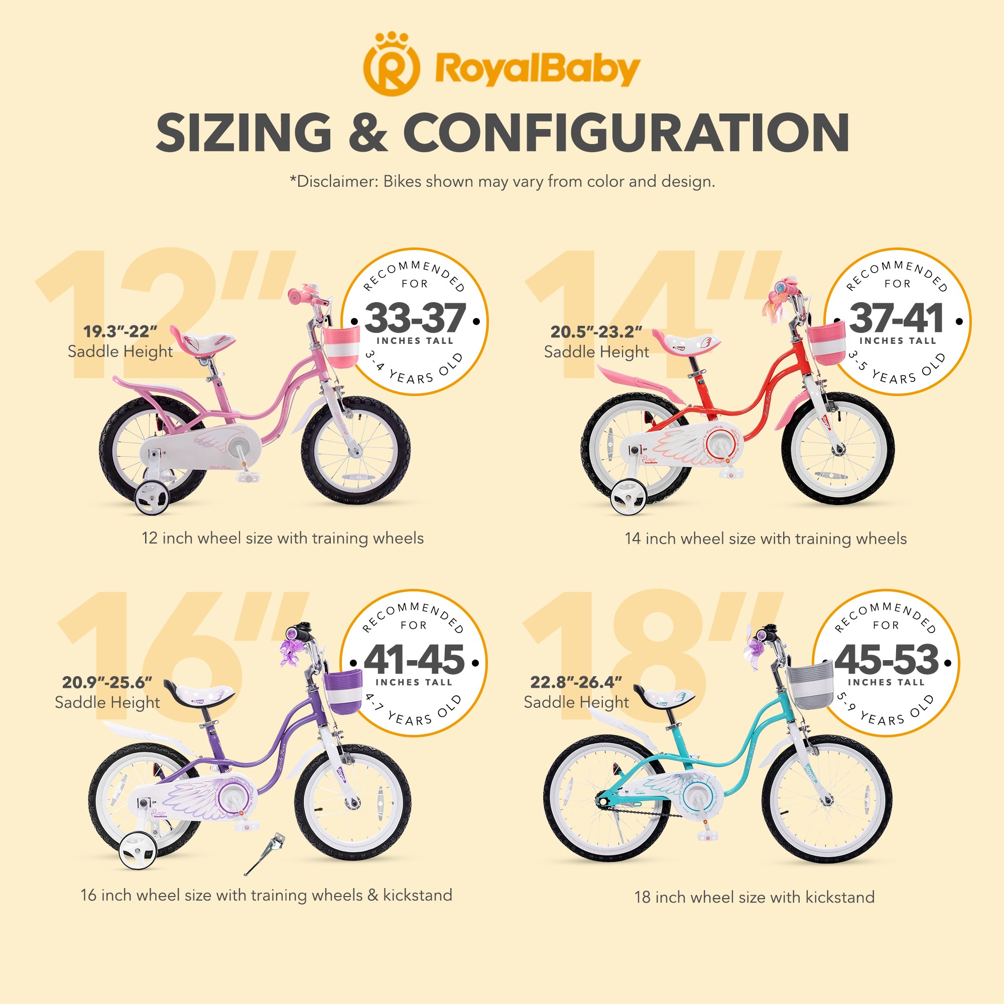 RoyalBaby Girl Bicycle 16" w/ Training Wheels & Kickstand, Swan/Purple(Open Box) - VMInnovations