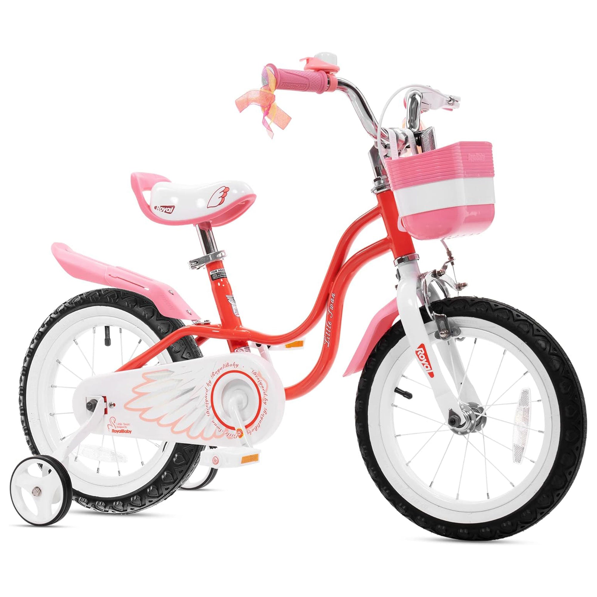 RoyalBaby Princess Girl Bicycle 16" with Training Wheels & Kickstand, Swan/Red - VMInnovations