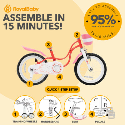 RoyalBaby Princess Girl Bicycle 16" with Training Wheels & Kickstand, Swan/Red - VMInnovations