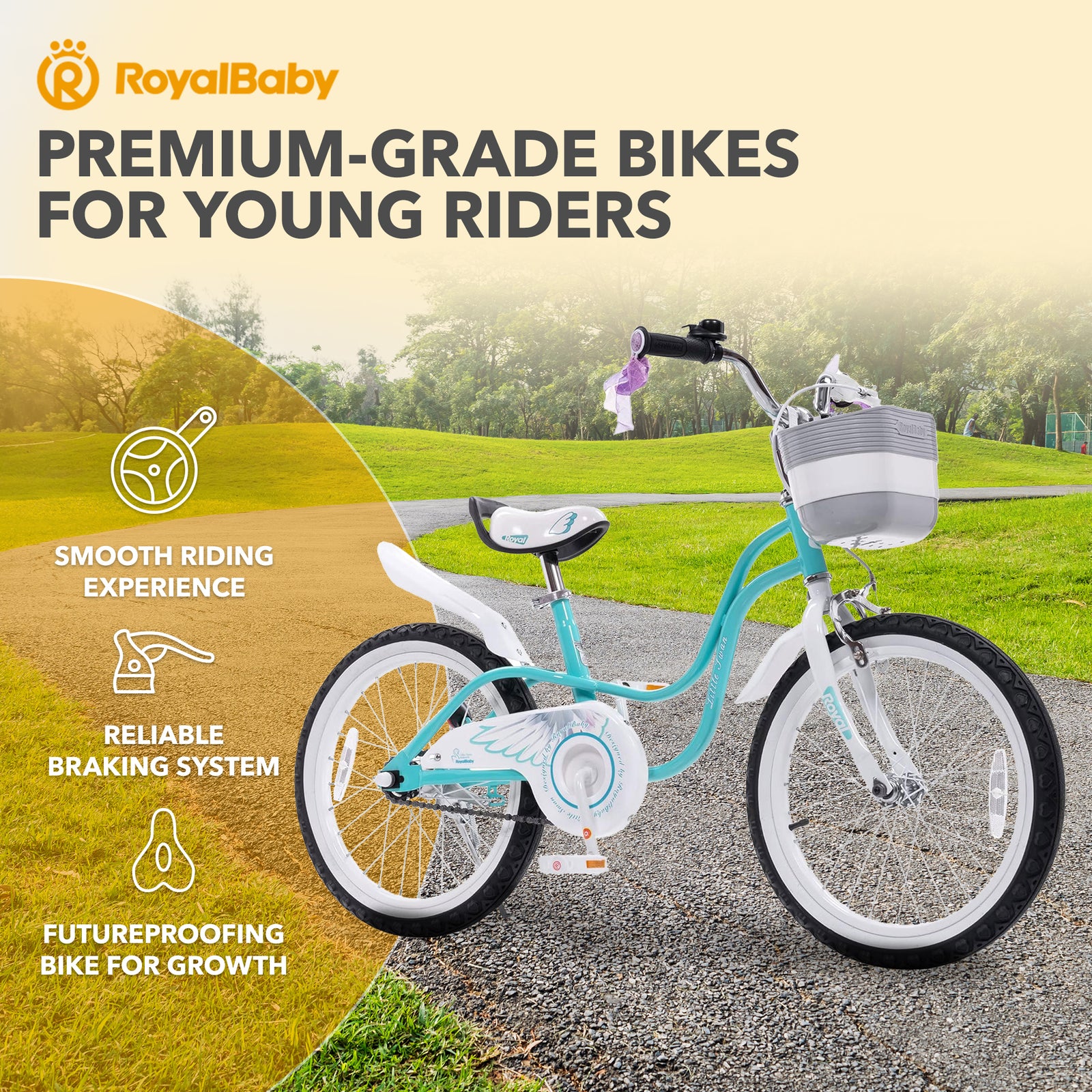 RoyalBaby Princess Girl Kids Outdoor Bicycle 18 Inch with Kickstand, Swan/Blue - VMInnovations