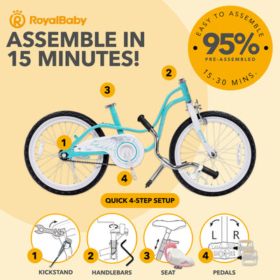 RoyalBaby Princess Girl Kids Outdoor Bicycle 18 Inch with Kickstand, Swan/Blue - VMInnovations