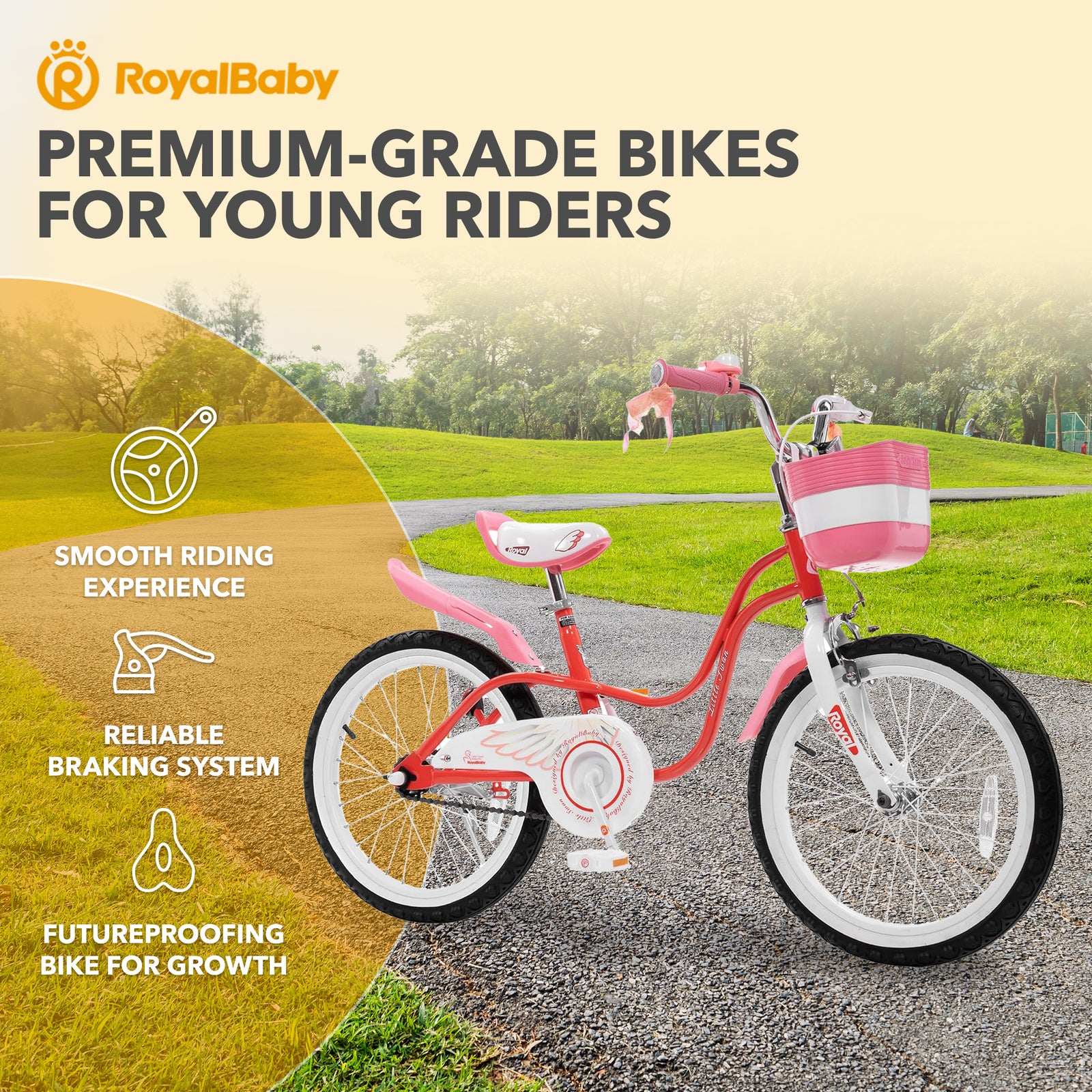 RoyalBaby Princess Girl Kids Outdoor Bicycle 18 Inch with Kickstand, Swan/Red - VMInnovations
