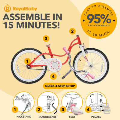 RoyalBaby Princess Girl Kids Outdoor Bicycle 18 Inch with Kickstand, Swan/Red - VMInnovations