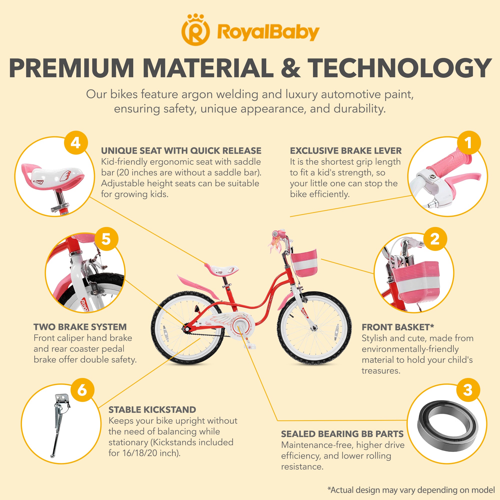 RoyalBaby Princess Girl Kids Outdoor Bicycle 18 Inch with Kickstand, Swan/Red - VMInnovations