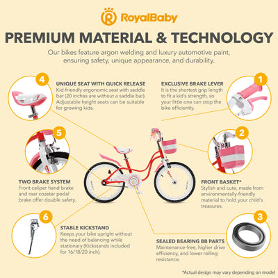 RoyalBaby Princess Girl Kids Outdoor Bicycle 18 Inch with Kickstand, Swan/Red - VMInnovations