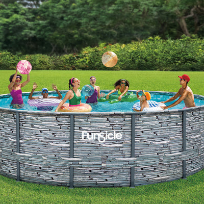 Funsicle 16' x 48" Oasis Round Frame Swimming Pool with 16' Debris Cover, Stone
