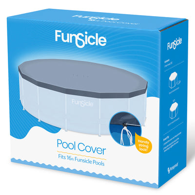 Funsicle 16' x 48" Oasis Round Frame Swimming Pool with 16' Debris Cover, Stone