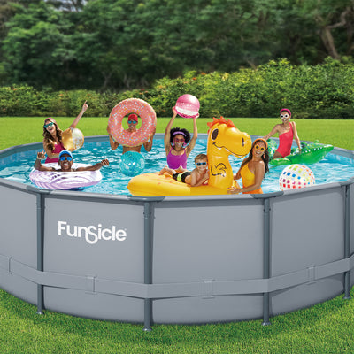 Funsicle 16' x 48" Oasis Round Frame Swimming Pool with 16' Debris Cover, Gray