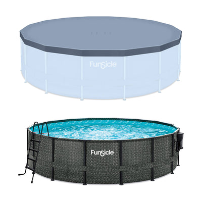 Funsicle 16'x48" Oasis Round Frame Swimming Pool w/ 16' Cover, Dark Herringbone - VMInnovations