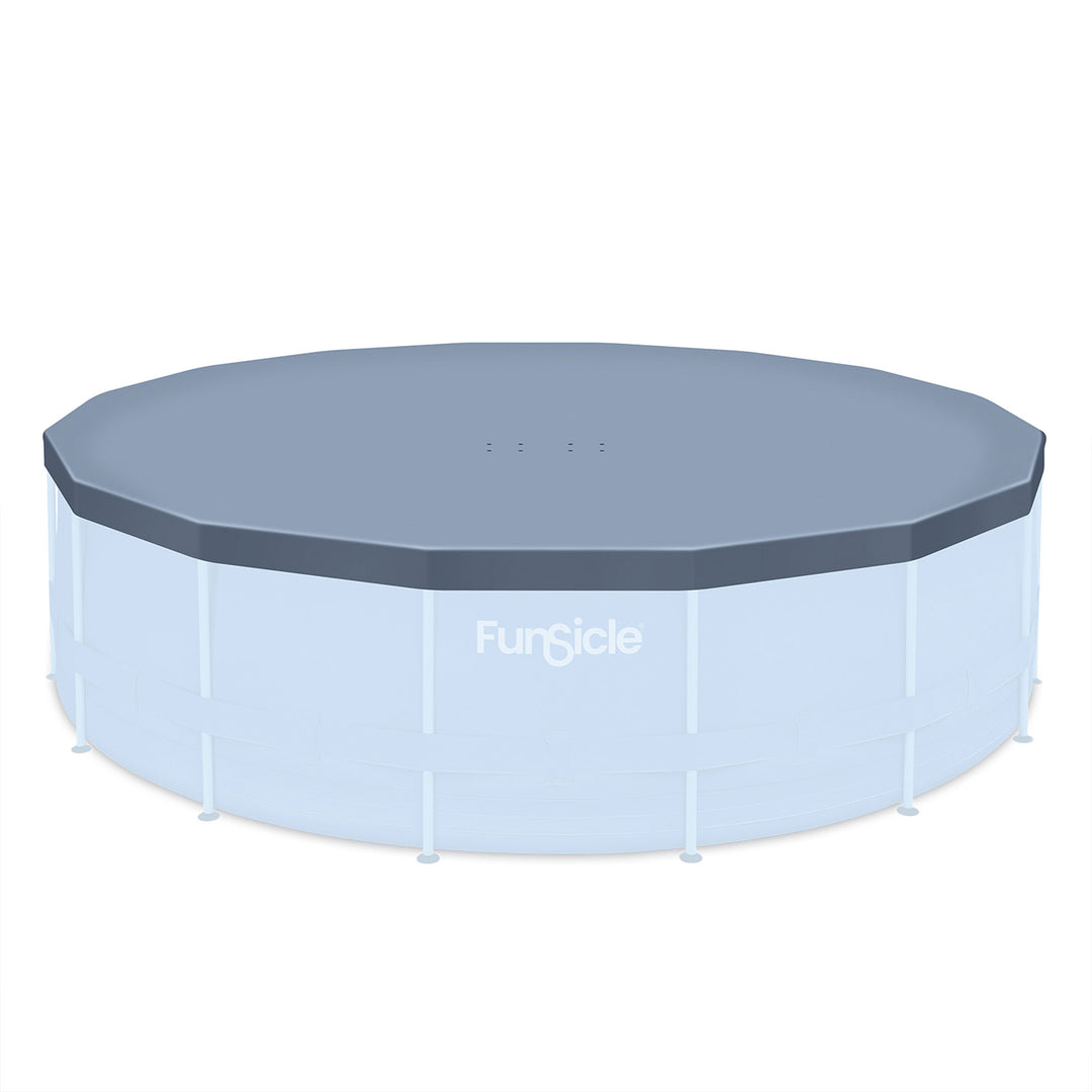 Funsicle 16'x48" Oasis Round Frame Swimming Pool w/ 16' Cover, Dark Herringbone