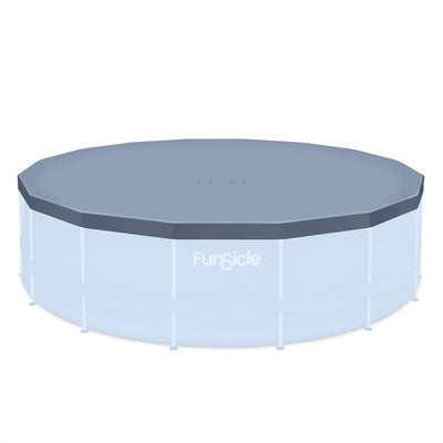 Funsicle 16'x48" Oasis Round Frame Swimming Pool w/ 16' Cover, Dark Herringbone - VMInnovations
