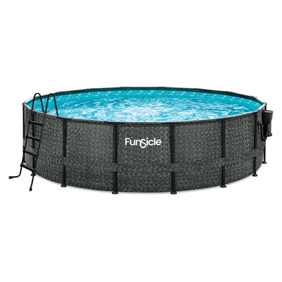 Funsicle 16'x48" Oasis Round Frame Swimming Pool w/ 16' Cover, Dark Herringbone