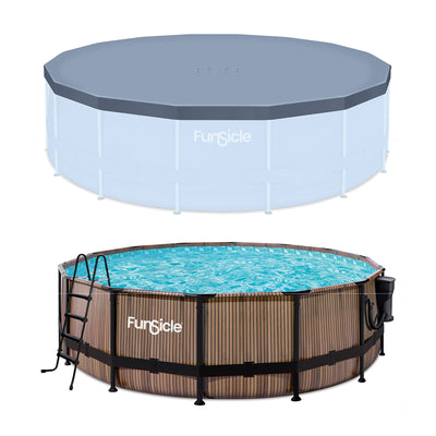 Funsicle 16' x 48" Oasis Round Frame Swimming Pool with 16' Cover, Natural Teak