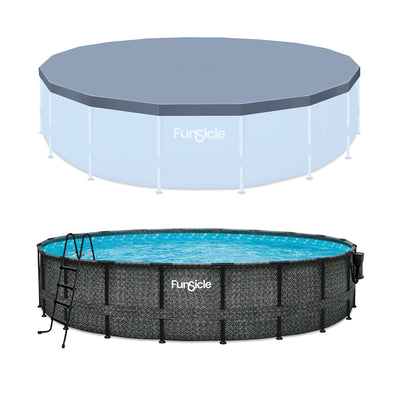 Funsicle 20'x48" Oasis Round Frame Swimming Pool w/ 20' Cover, Dark Herringbone