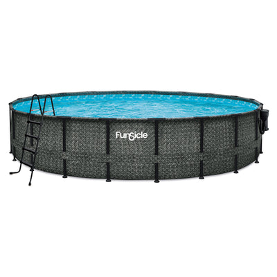 Funsicle 20'x48" Oasis Round Frame Swimming Pool w/ 20' Cover, Dark Herringbone