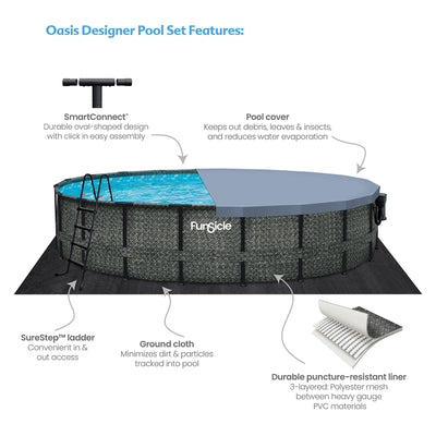 Funsicle 20'x48" Oasis Round Frame Swimming Pool w/ 20' Cover, Dark Herringbone