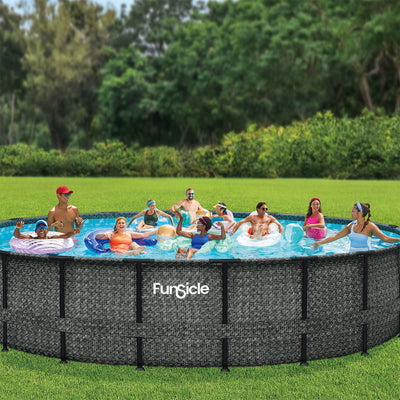 Funsicle 20'x48" Oasis Round Frame Swimming Pool w/ 20' Cover, Dark Herringbone