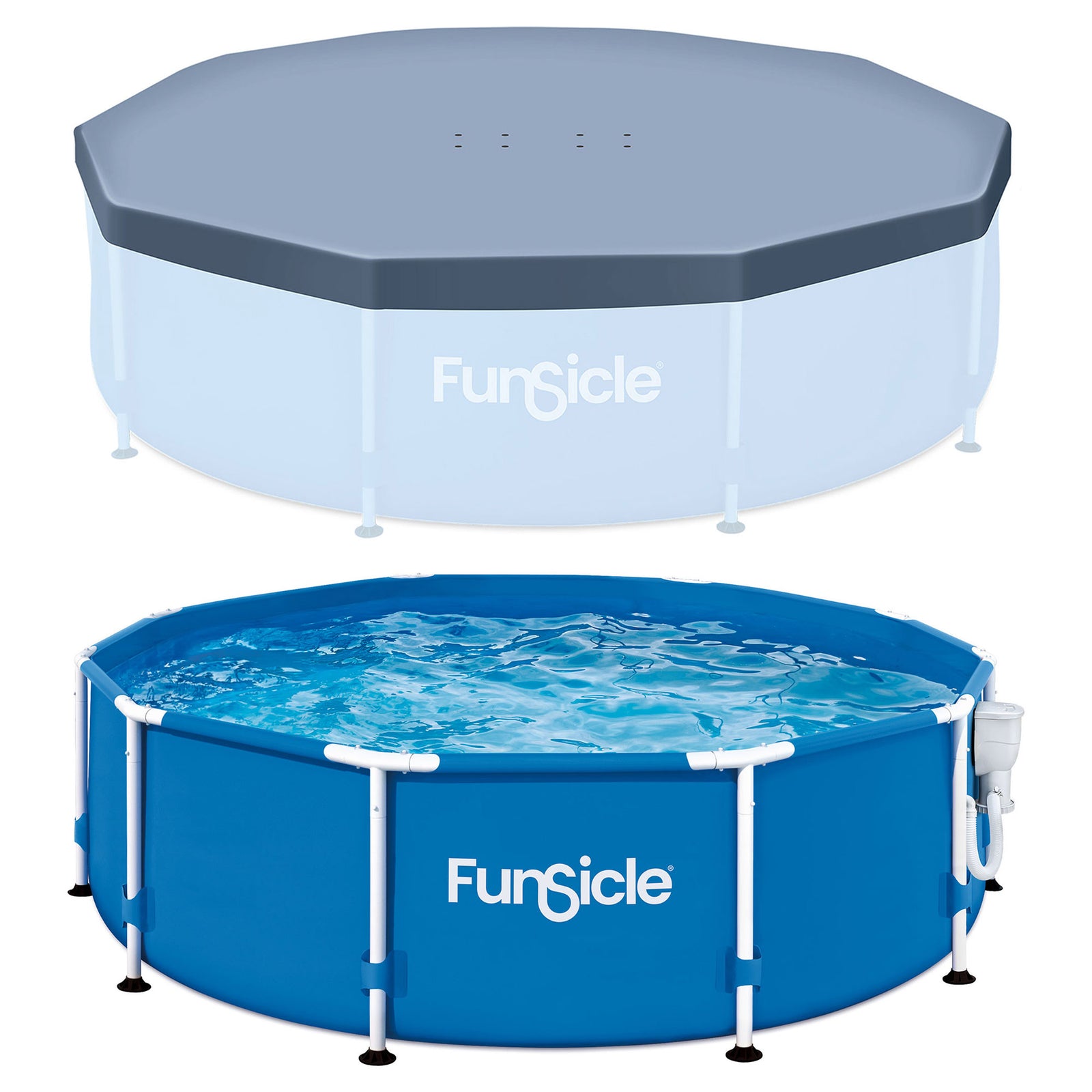 Funsicle 10' x 30" Outdoor Activity Round Frame Pool with 10' Debris Cover, Blue - VMInnovations