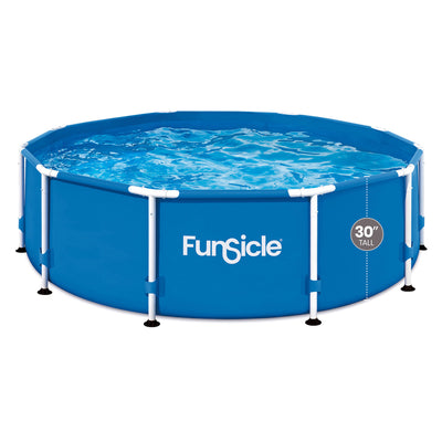 Funsicle 10' x 30" Outdoor Activity Round Frame Pool with 10' Debris Cover, Blue - VMInnovations