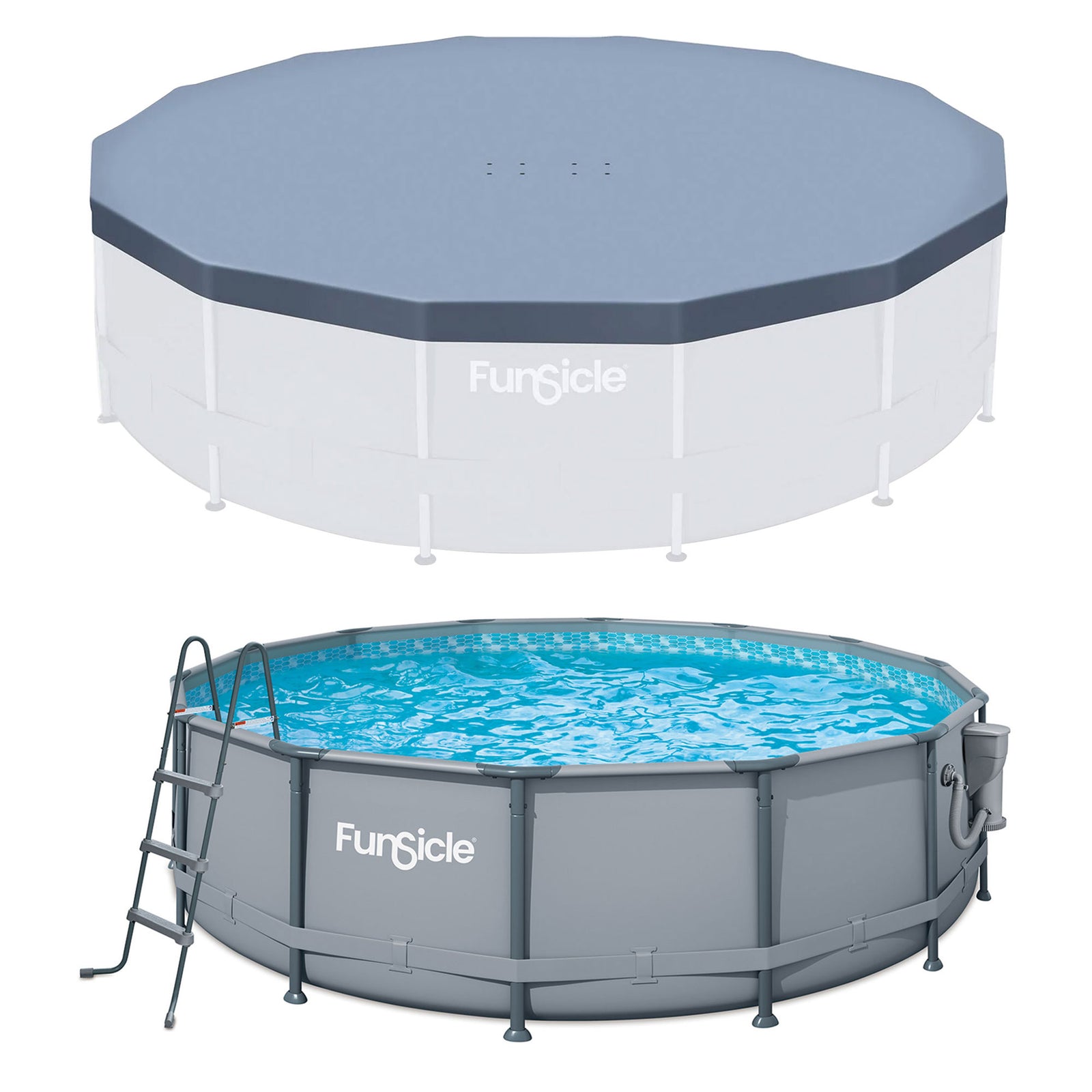 Funsicle 14' x 42" Oasis Round Frame Swimming Pool with 14' Debris Cover, Gray - VMInnovations