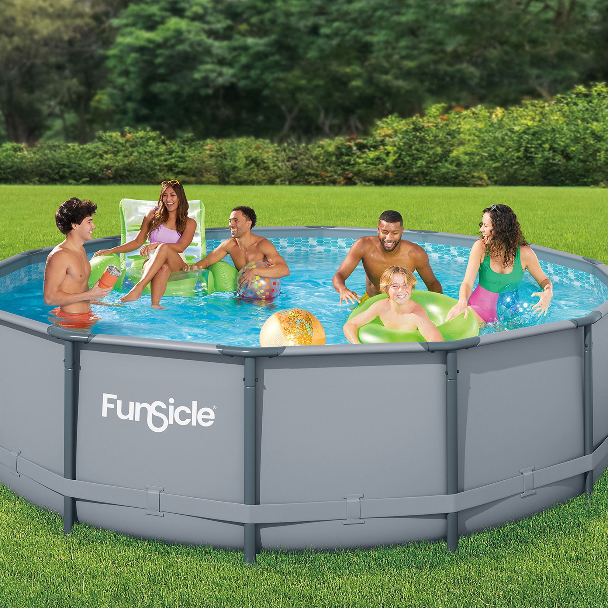 Funsicle 14' x 42" Oasis Round Frame Swimming Pool with 14' Debris Cover, Gray - VMInnovations