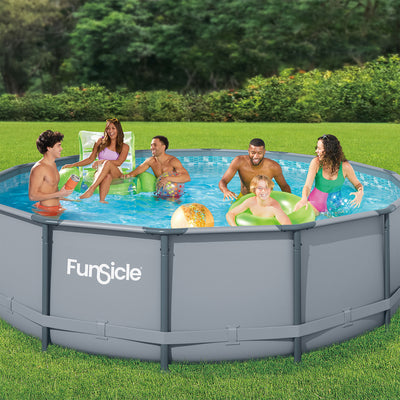 Funsicle 14' x 42" Oasis Round Frame Swimming Pool with 14' Debris Cover, Gray - VMInnovations