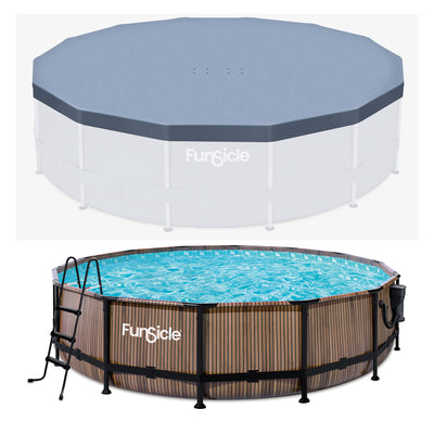 Funsicle 14' x 42" Oasis Round Swimming Pool with 14' Debris Cover, Natural Teak - VMInnovations