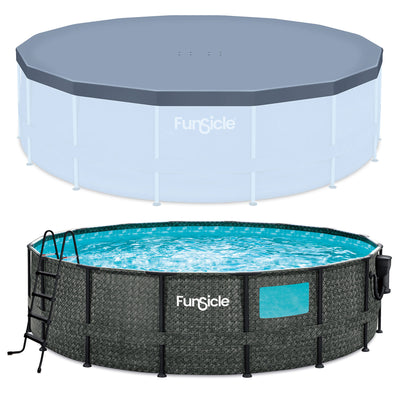 Funsicle 16' x 48" Crystal Vue Round Swimming Pool Set w/ 16' Cover, Herringbone - VMInnovations