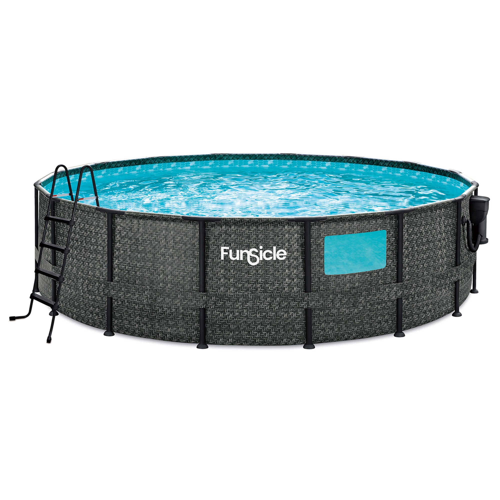 Funsicle 16' x 48" Crystal Vue Round Swimming Pool Set w/ 16' Cover, Herringbone - VMInnovations