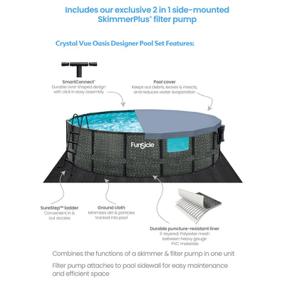 Funsicle 16' x 48" Crystal Vue Round Swimming Pool Set w/ 16' Cover, Herringbone - VMInnovations