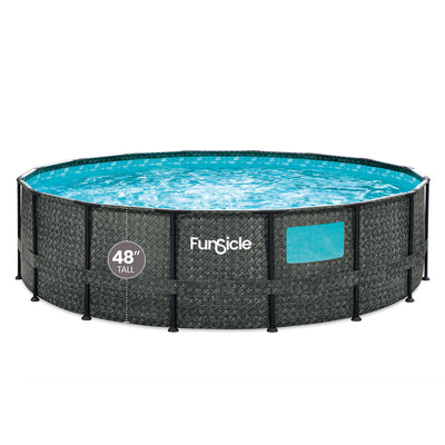 Funsicle 16' x 48" Crystal Vue Round Swimming Pool Set w/ 16' Cover, Herringbone - VMInnovations